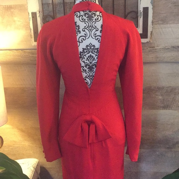 Mock Neck Open Back Lipstick Red Midi Dress - Picture 3 of 5